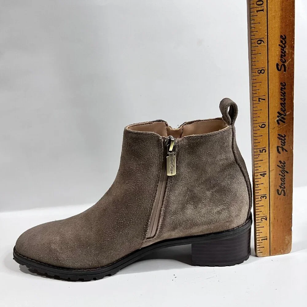 Classic Stylish Staple Women Brown Sanction Waterproof Suede Zip Ankle Boots